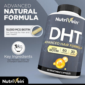 Nutrivein saw palmetto and pumpkin seed ingredients picture supporting DHT balance