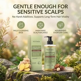 nuvara on bathroom shelf lifestyle shot conveying salon-quality styling at home