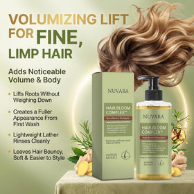 nuvara shampoo pouring onto palm illustrating easy dosing and lightweight consistency