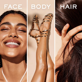 NUXE applying oil to hair ends to show nourishment and shine benefit