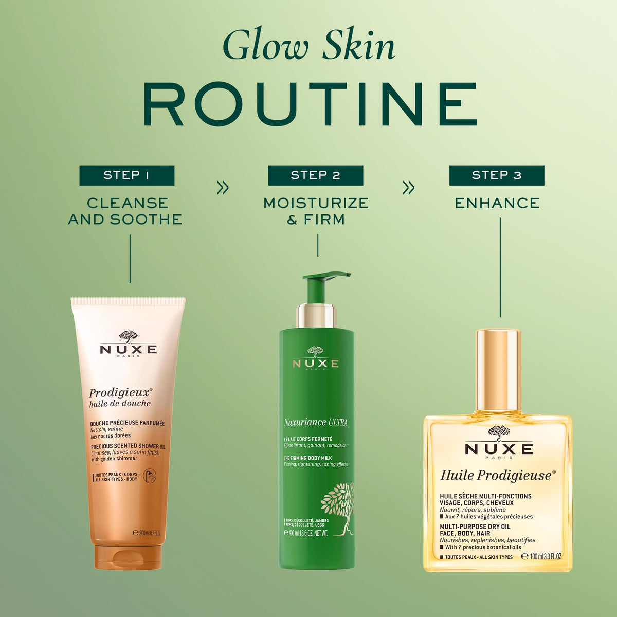 NUXE on bathroom shelf in lifestyle scene conveying luxurious scent and daily ritual benefit