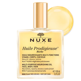 NUXE front packaging showing bottle and rich oil benefit hydration