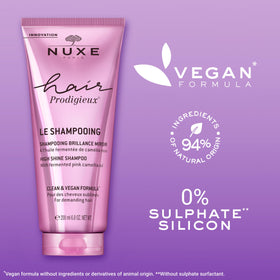 NUXE shampoo placed on bathroom shelf in lifestyle setting for daily routine