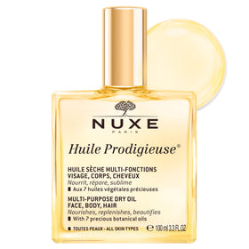 NUXE bottle front view showing sleek glass and label for instant recognition and elegance