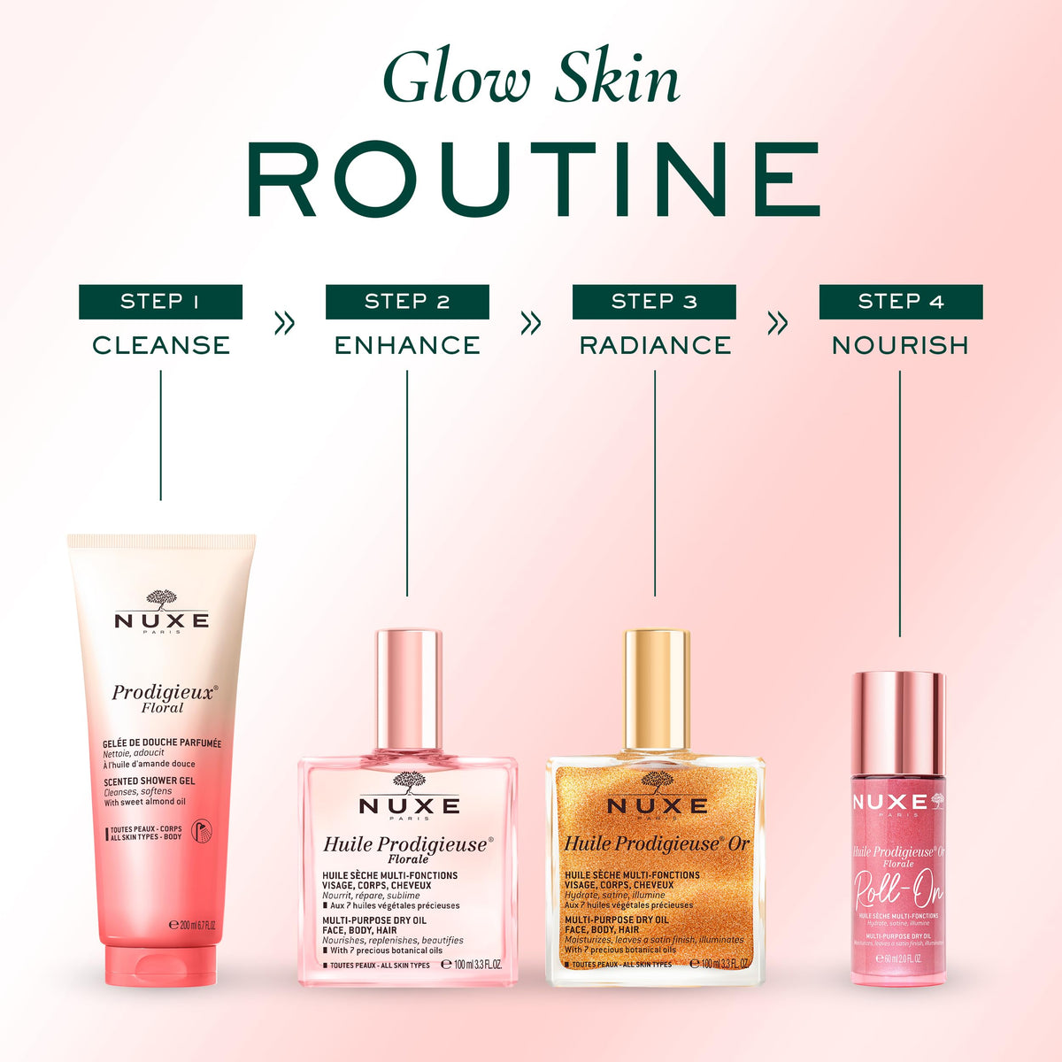 NUXE roll‑on in a sunlit beach setting illustrating dewy summer glow and travel use