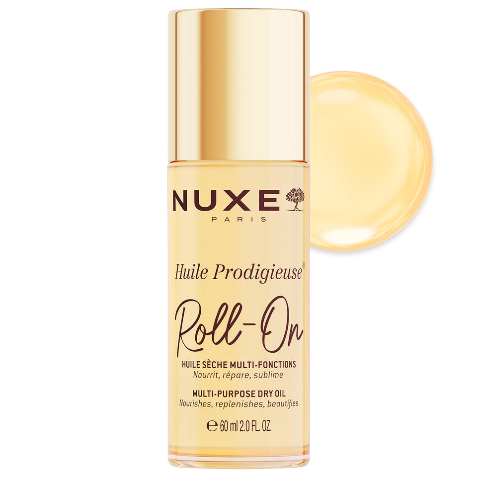 NUXE roll-on front packaging showing compact bottle and branding for portable glow