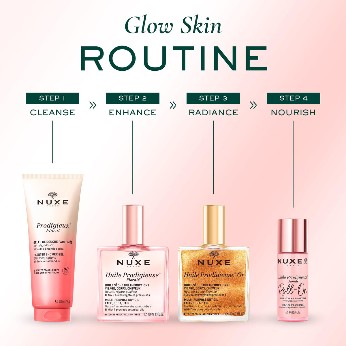 NUXE on a bathroom shelf styled lifestyle shot showing ritual and scent benefit