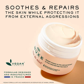 NUXE jar with honey and propolis ingredients emphasizing soothing barrier support