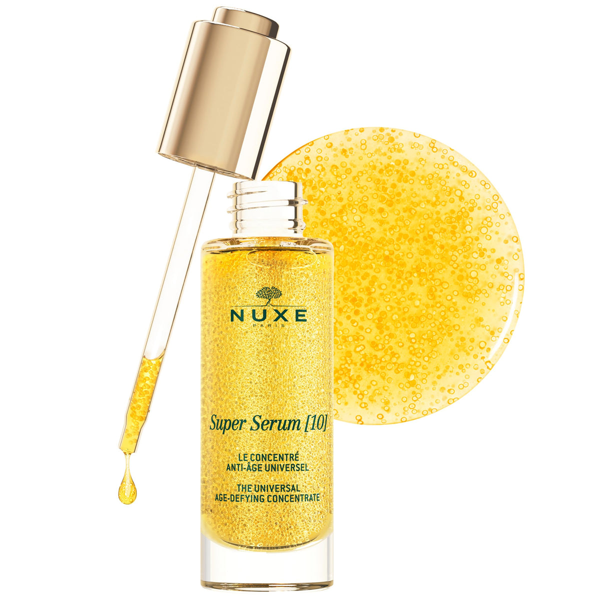 NUXE Super Serum front bottle showing packaging and label, promotes botanical effectiveness