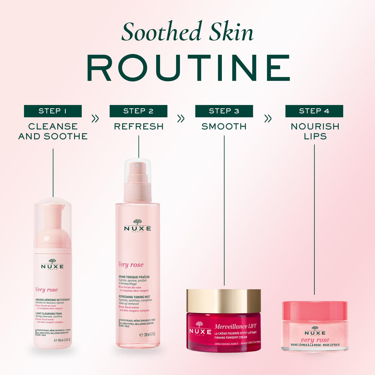 NUXE on vanity with rose petals illustrating sensorial scent benefit