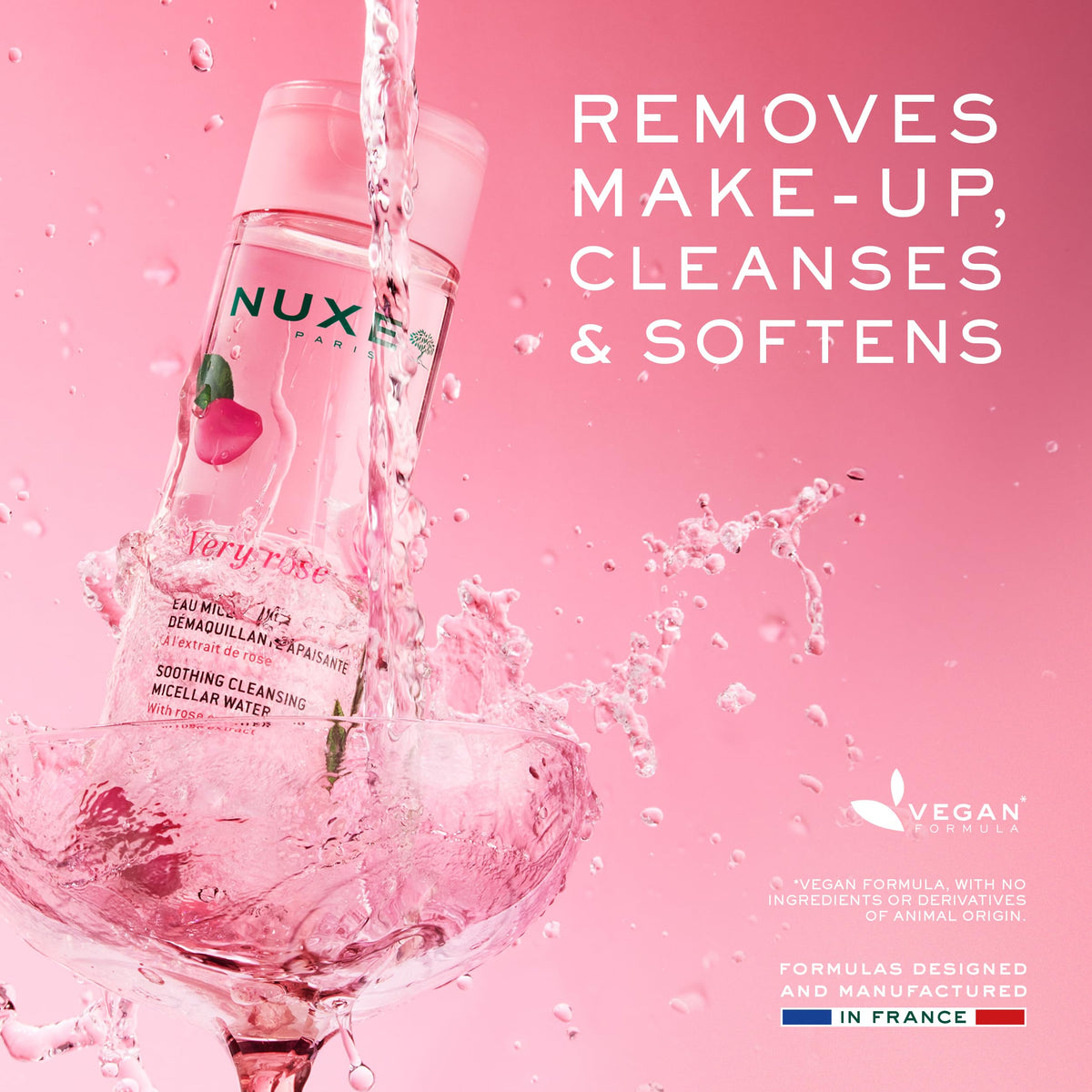 NUXE micellar water poured on cotton pad for easy makeup removal