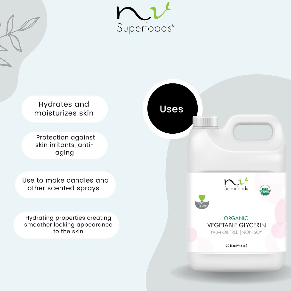 NV Superfoods pouring glycerin close-up illustrating smooth pourability and precise dosing
