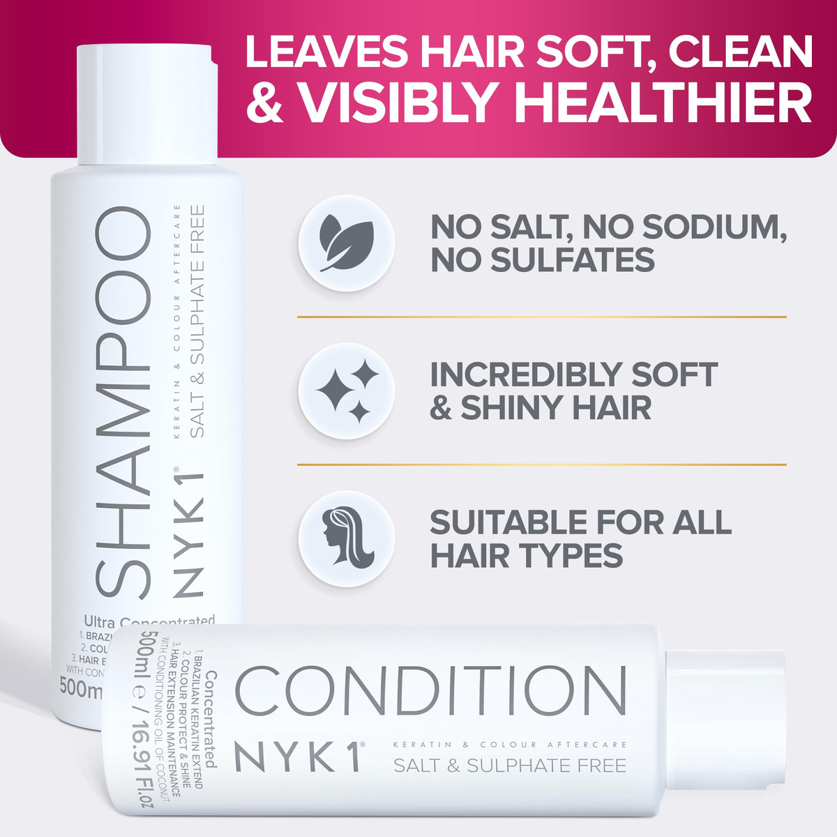 NYK1 hair after treatment showing smooth, shiny results
