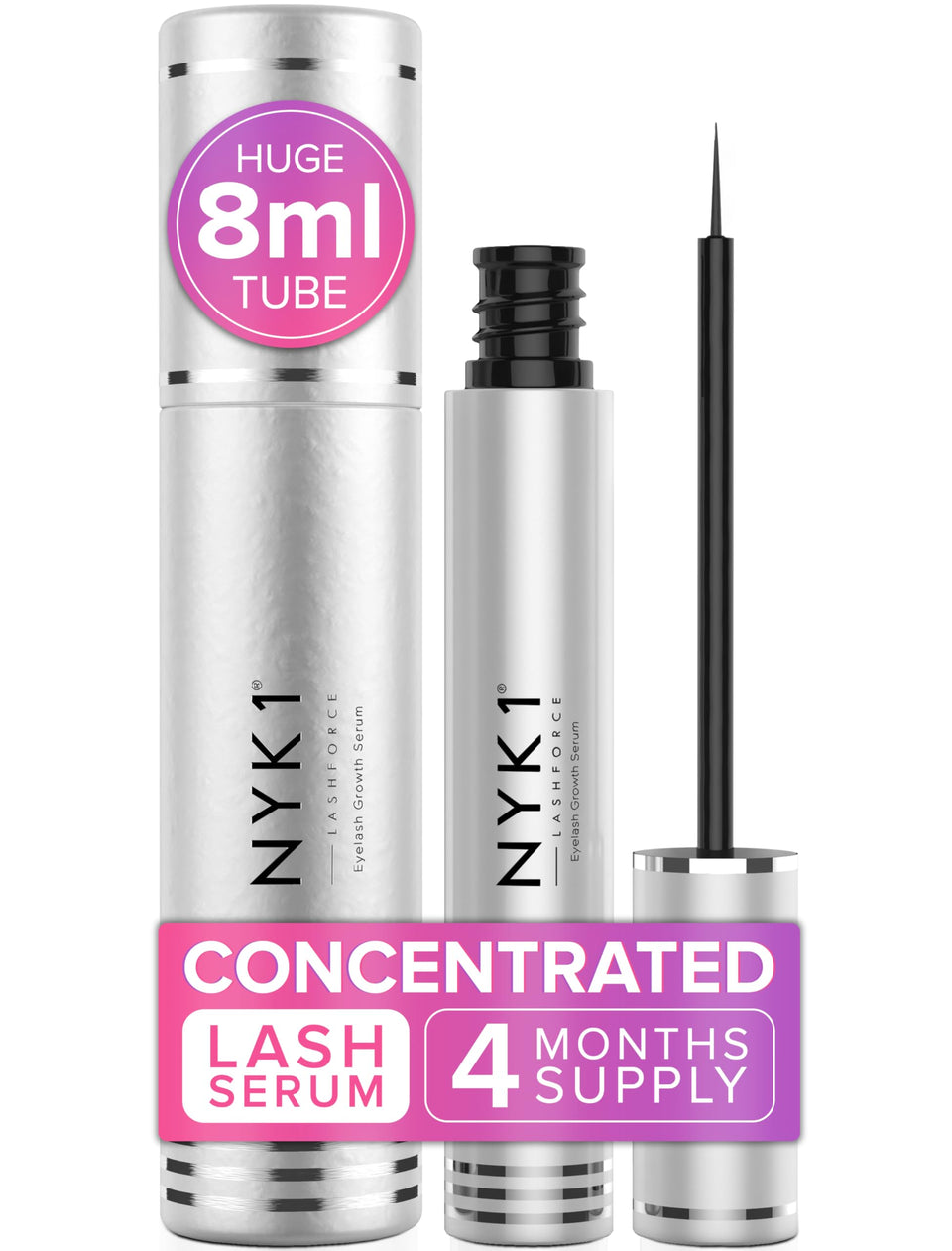 NYK1 LashForce front packaging showing bottle and branding for longer lashes