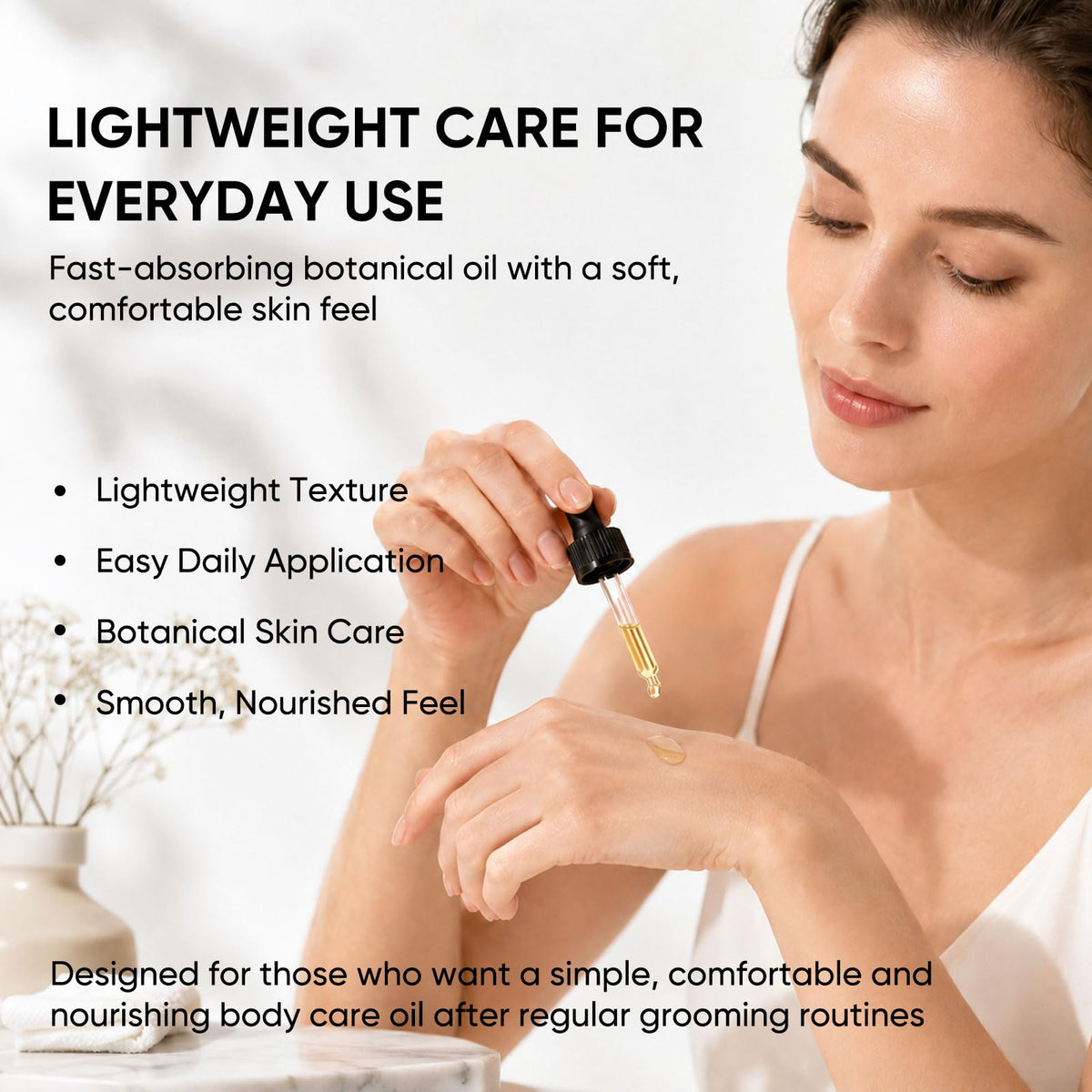 NYVORIS 60 ml bottle next to hand showing compact travel-friendly benefit