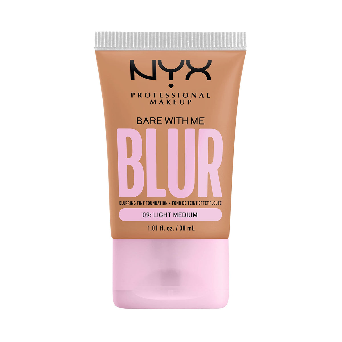 NYX PROFESSIONAL MAKEUP front packaging showing Light Medium shade and benefits