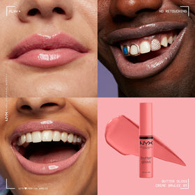 NYX PROFESSIONAL MAKEUP swatches on lips showing trio shine and buildable color