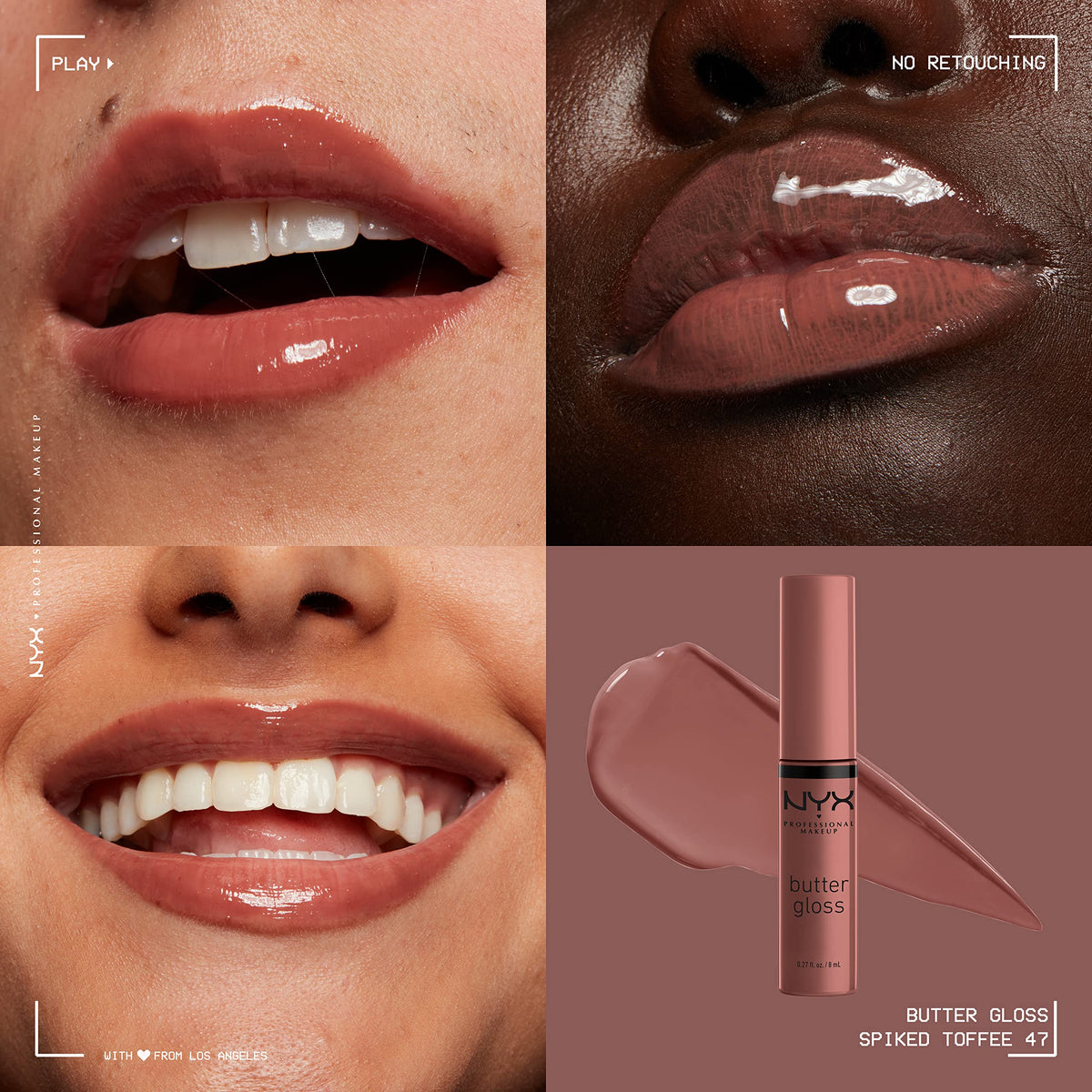 NYX PROFESSIONAL MAKEUP model wearing Butter Gloss showing wearable everyday shine benefit