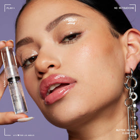 NYX PROFESSIONAL MAKEUP Sugar Glass worn on lips in natural light for glossy, hydrated look