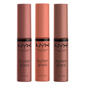 NYX PROFESSIONAL MAKEUP pack front showing three Butter Gloss tubes and colors for quick selection