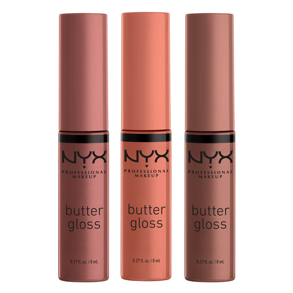NYX PROFESSIONAL MAKEUP pack front showing three Butter Gloss tubes and colors for quick selection