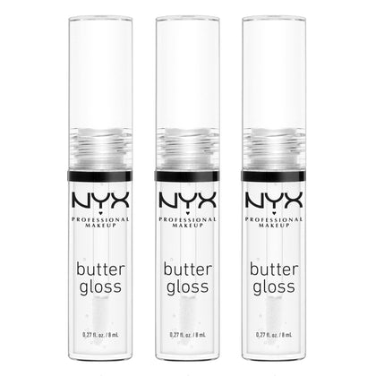 NYX PROFESSIONAL MAKEUP front packaging showing three Sugar Glass glosses for consistent shine