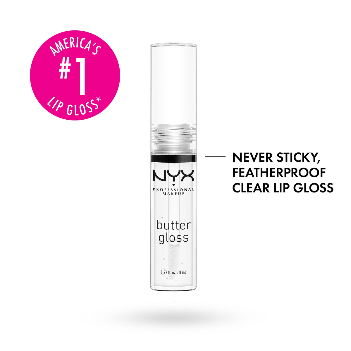 NYX PROFESSIONAL MAKEUP Butter Gloss Sugar Glass tube showing glossy clear finish and smooth shine