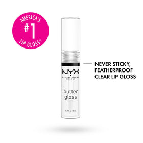 NYX PROFESSIONAL MAKEUP Butter Gloss Sugar Glass tube showing glossy clear finish and smooth shine