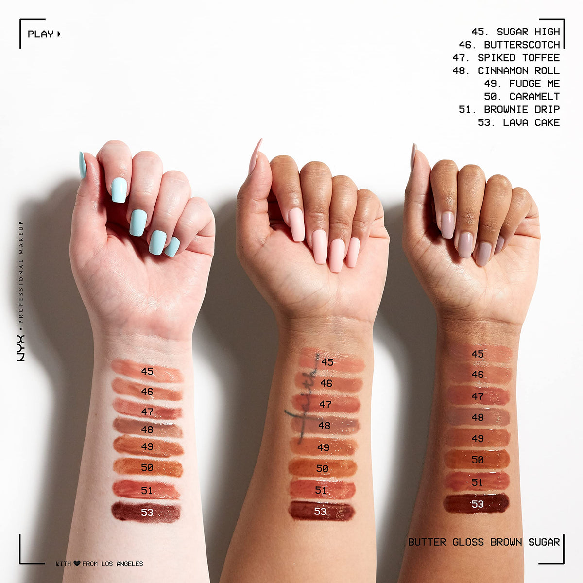 NYX PROFESSIONAL MAKEUP arm swatches showing color payoff and blendability for shade choice