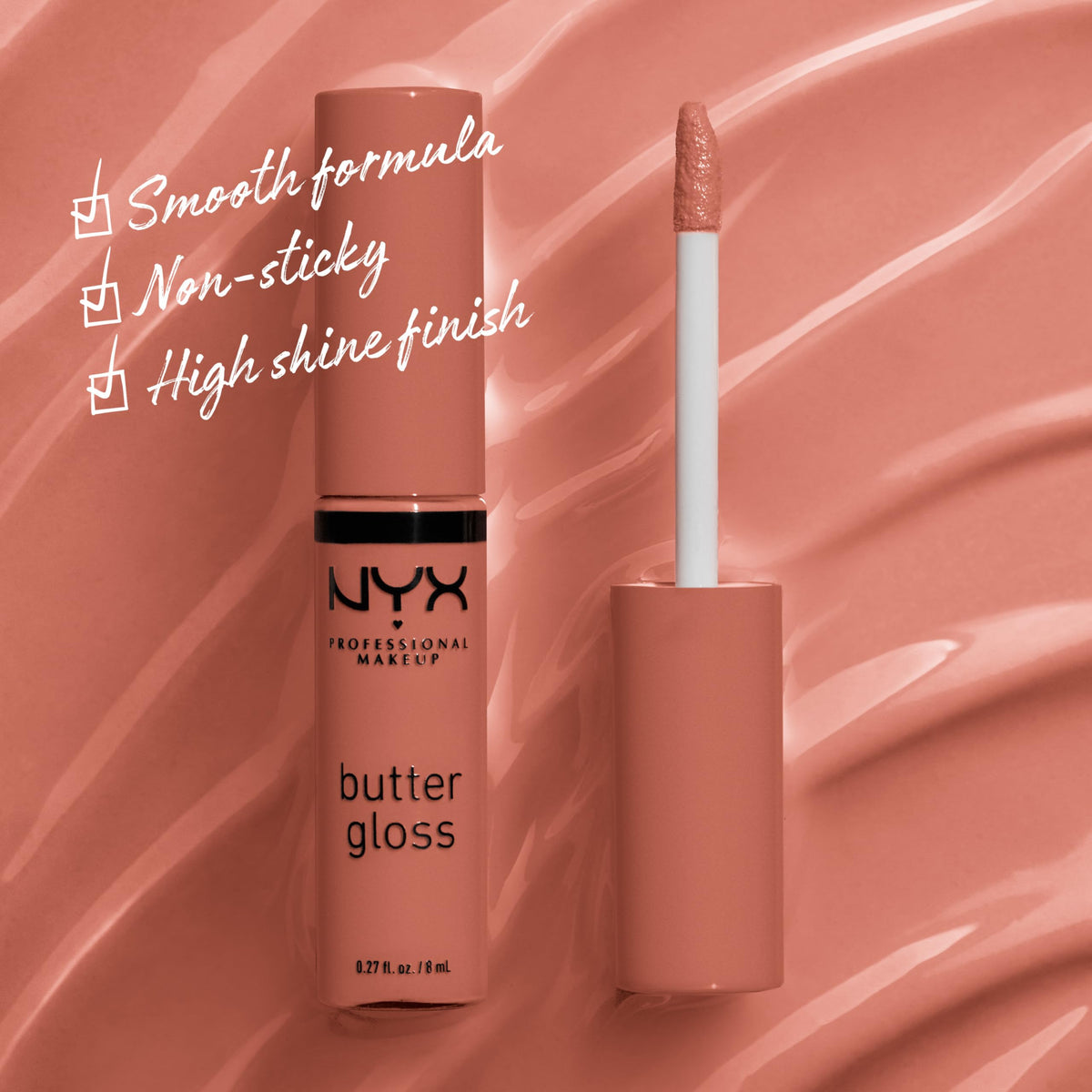 NYX PROFESSIONAL MAKEUP three individual Butter Gloss tubes aligned to display Sugar High Spiked Toffee Butterscotch