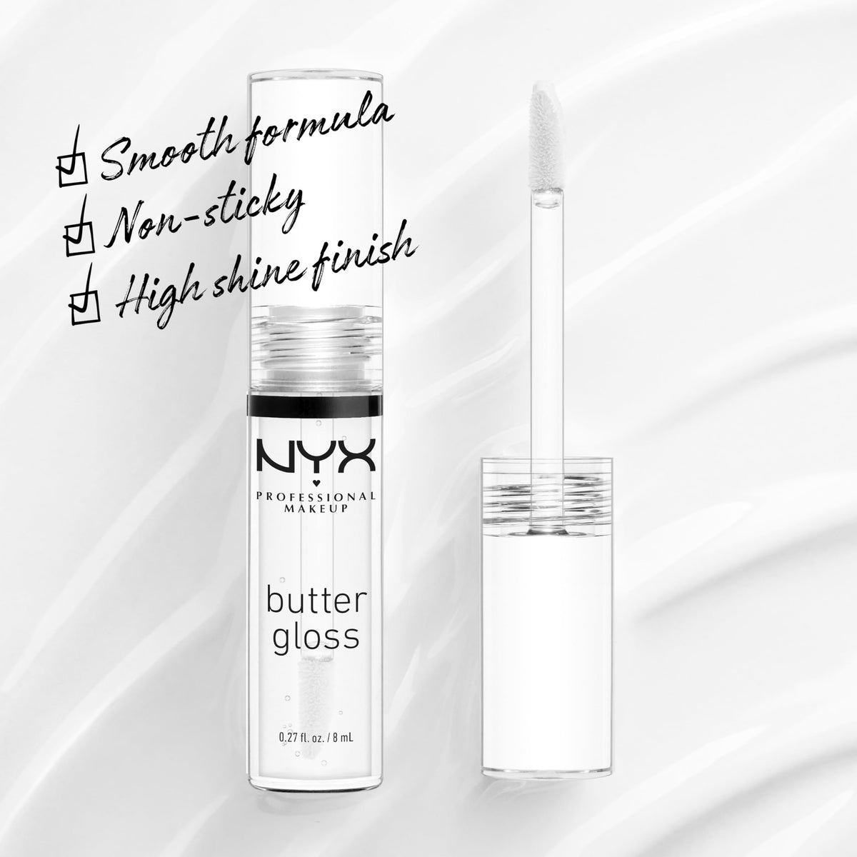 NYX PROFESSIONAL MAKEUP applicator wand close-up demonstrating smooth glide and even application