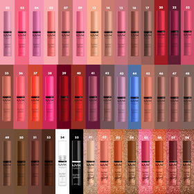 NYX PROFESSIONAL MAKEUP gloss layered over lipstick to boost shine and depth without tackiness