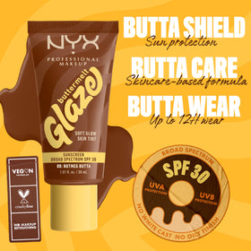 NYX PROFESSIONAL MAKEUP label detail showing SPF 30 protection benefits