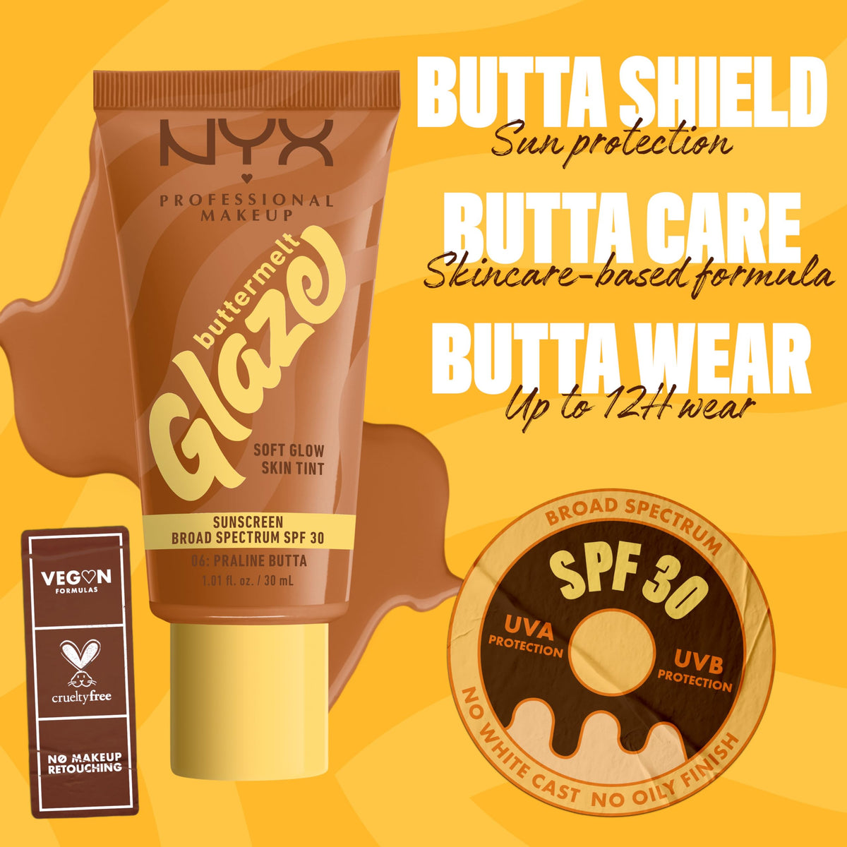 NYX PROFESSIONAL MAKEUP shade 06 praline butta swatched on arm for color match