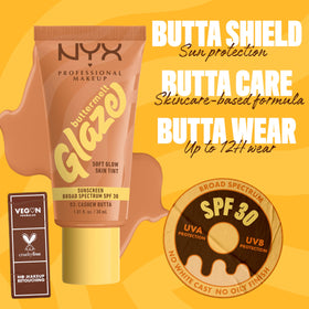 NYX PROFESSIONAL MAKEUP close-up label with SPF 30 to show sun protection