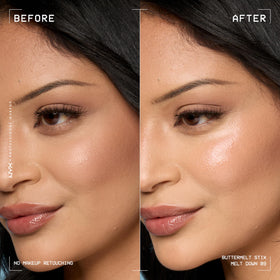 NYX Buttermelt swatch on arm revealing peach sheen and buildable coverage