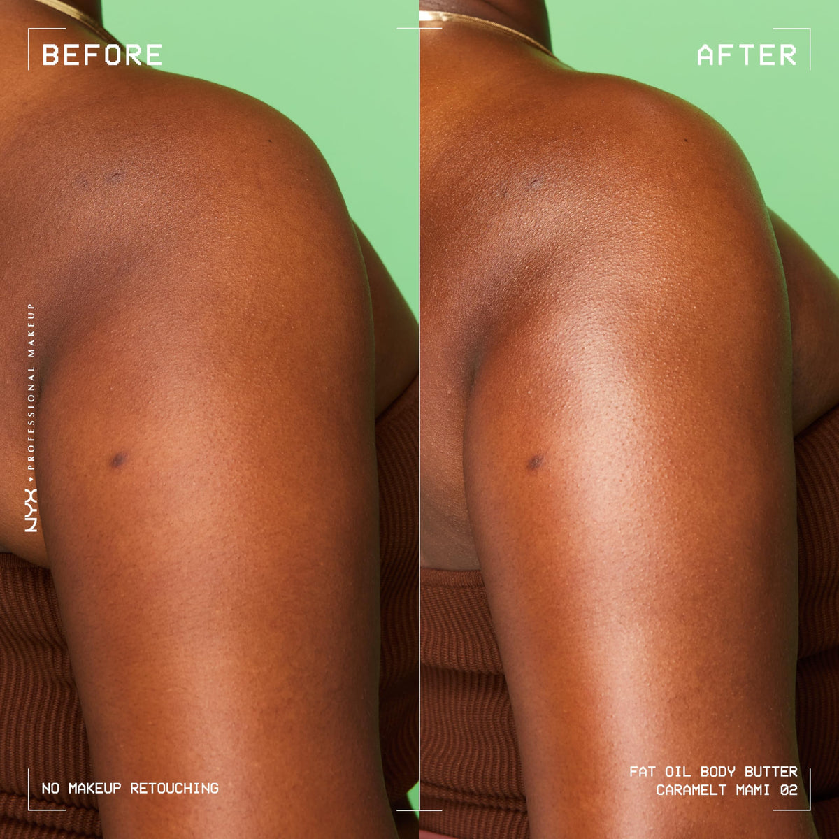 NYX PROFESSIONAL MAKEUP applying body butter on arm for instant hydration and shine