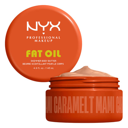NYX PROFESSIONAL MAKEUP front jar showcasing caramel-scented body butter for visible glow