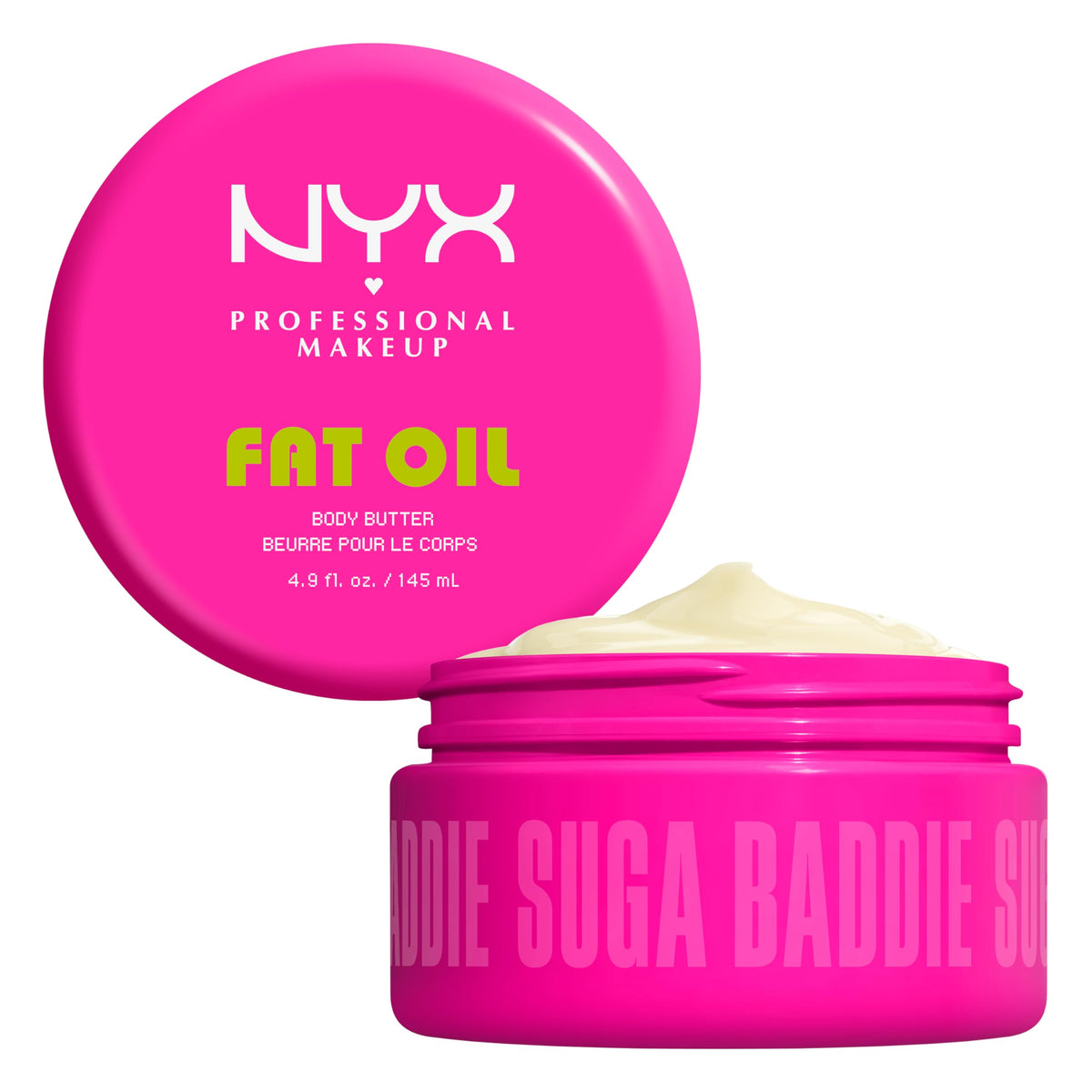 NYX jar front view showing packaging and glossy body butter benefit