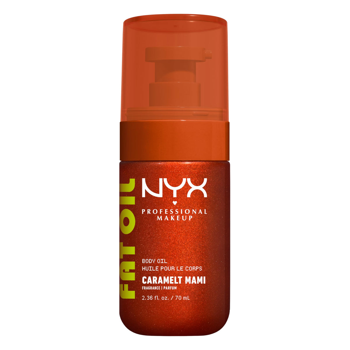 NYX PROFESSIONAL MAKEUP front packaging showing glossy body oil benefits