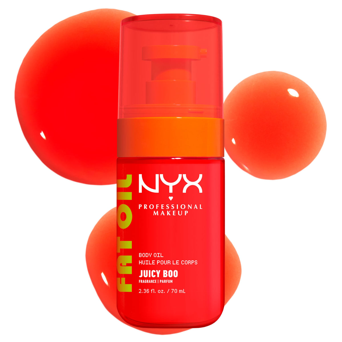 NYX PROFESSIONAL MAKEUP bottle front showing Juicy Boo citrus glow and glossy finish