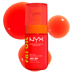 NYX PROFESSIONAL MAKEUP bottle front showing Juicy Boo citrus glow and glossy finish