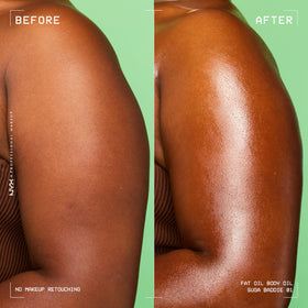 NYX Fat Oil on legs and shoulders creating a glassy glow for visuals