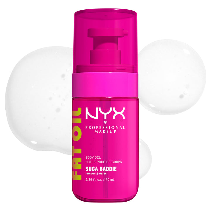 NYX Fat Oil front packaging showing glossy bottle and vanilla scent benefit