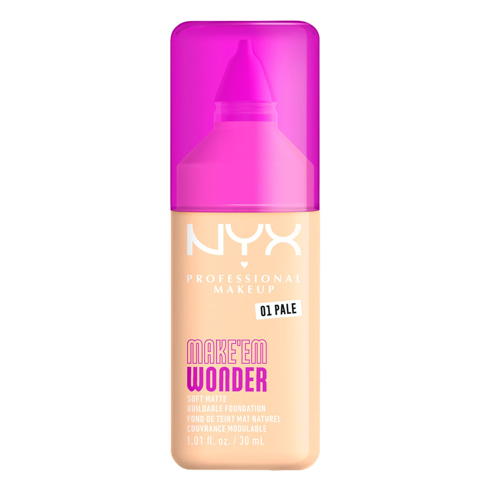 NYX PROFESSIONAL MAKEUP bottle front view shows packaging and soft matte benefit