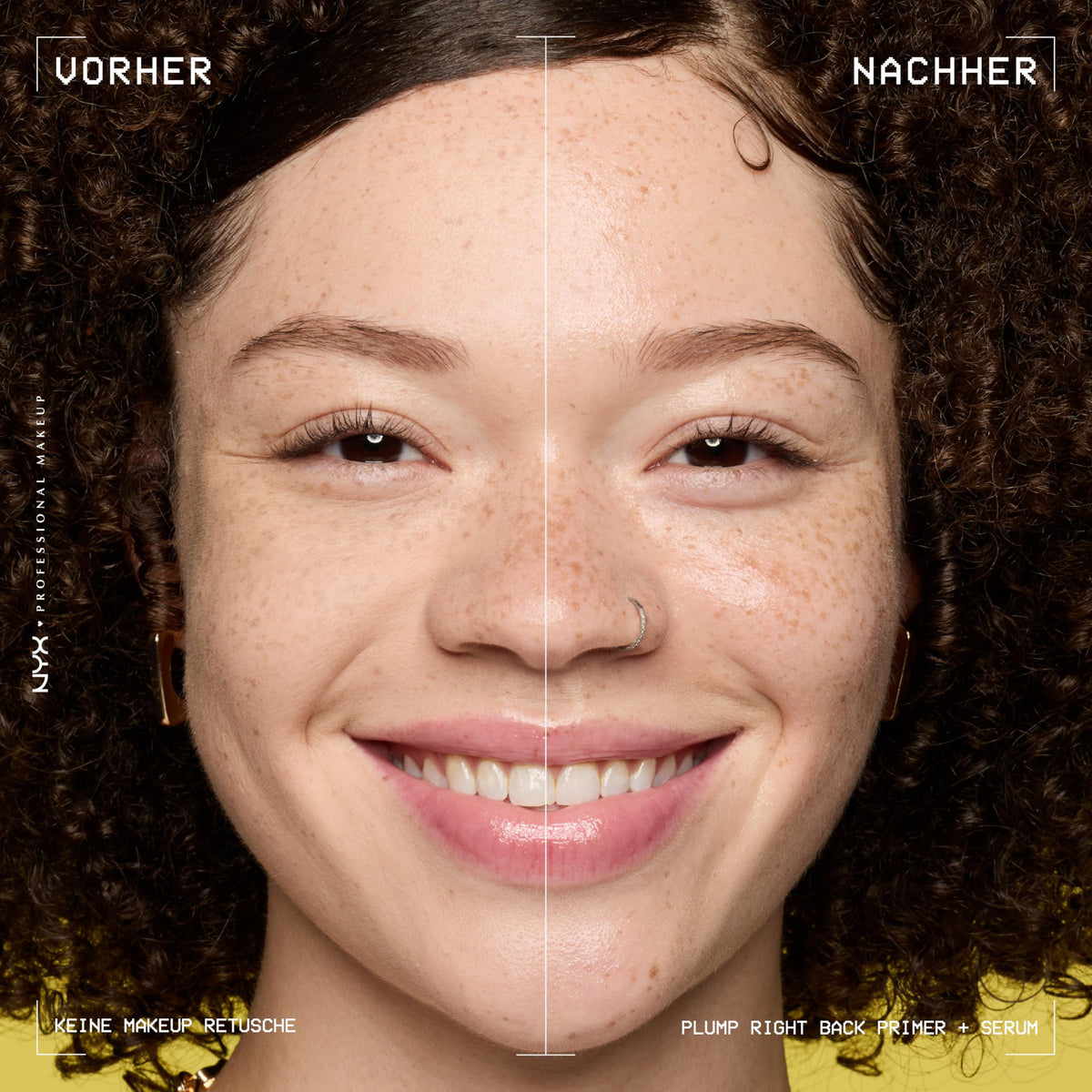 NYX PROFESSIONAL MAKEUP before and after showing plumped skin appearance