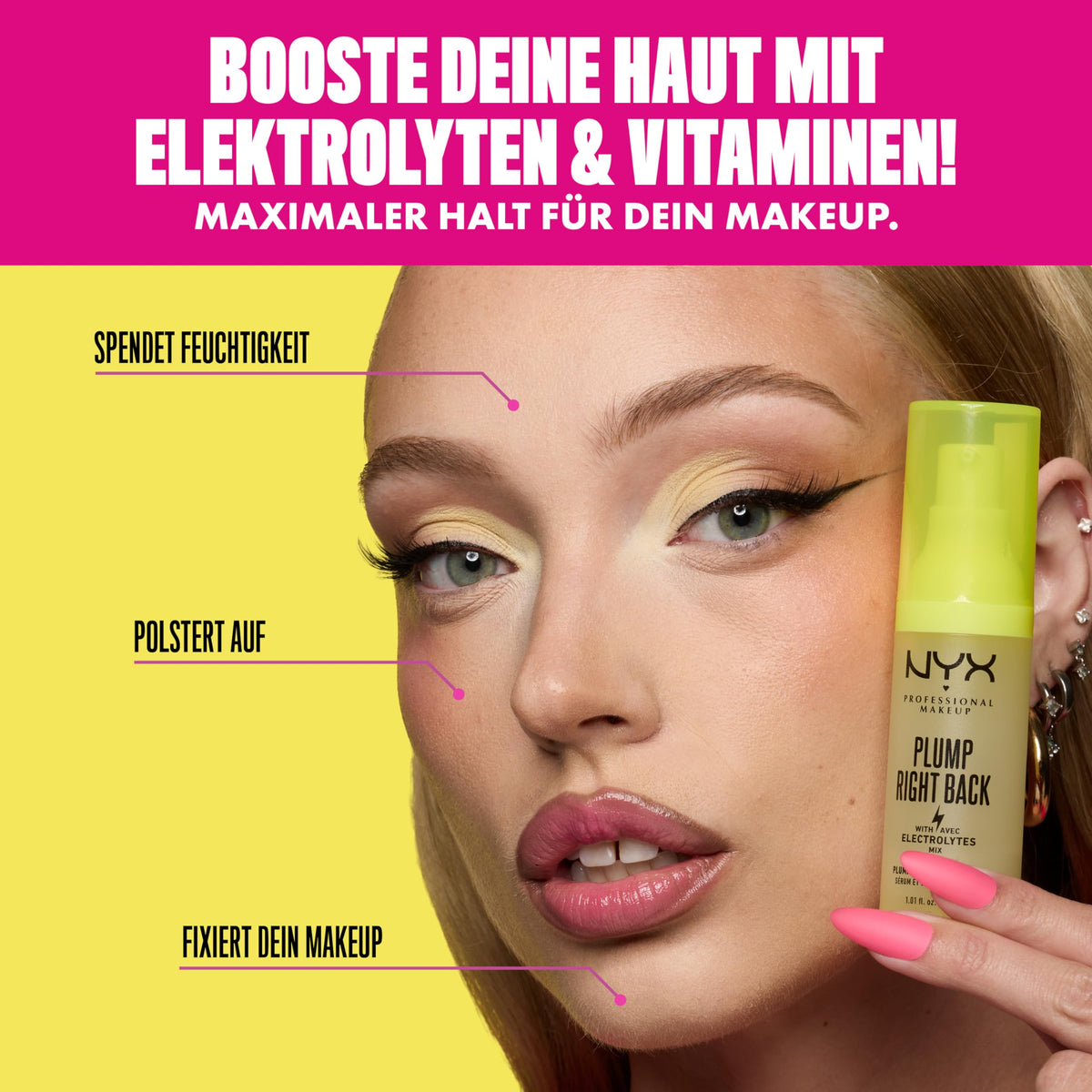 NYX PROFESSIONAL MAKEUP pump dispensing serum demonstrating easy application