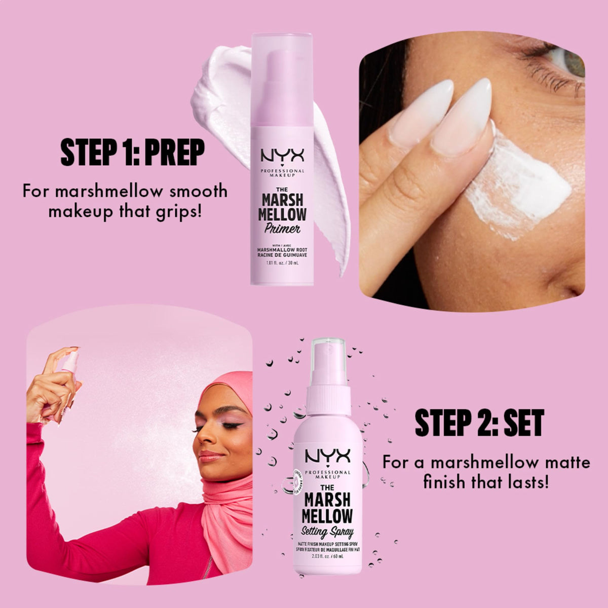 NYX PROFESSIONAL MAKEUP before and after face split showing blurred texture benefit