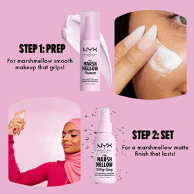 NYX PROFESSIONAL MAKEUP before and after face split showing blurred texture benefit