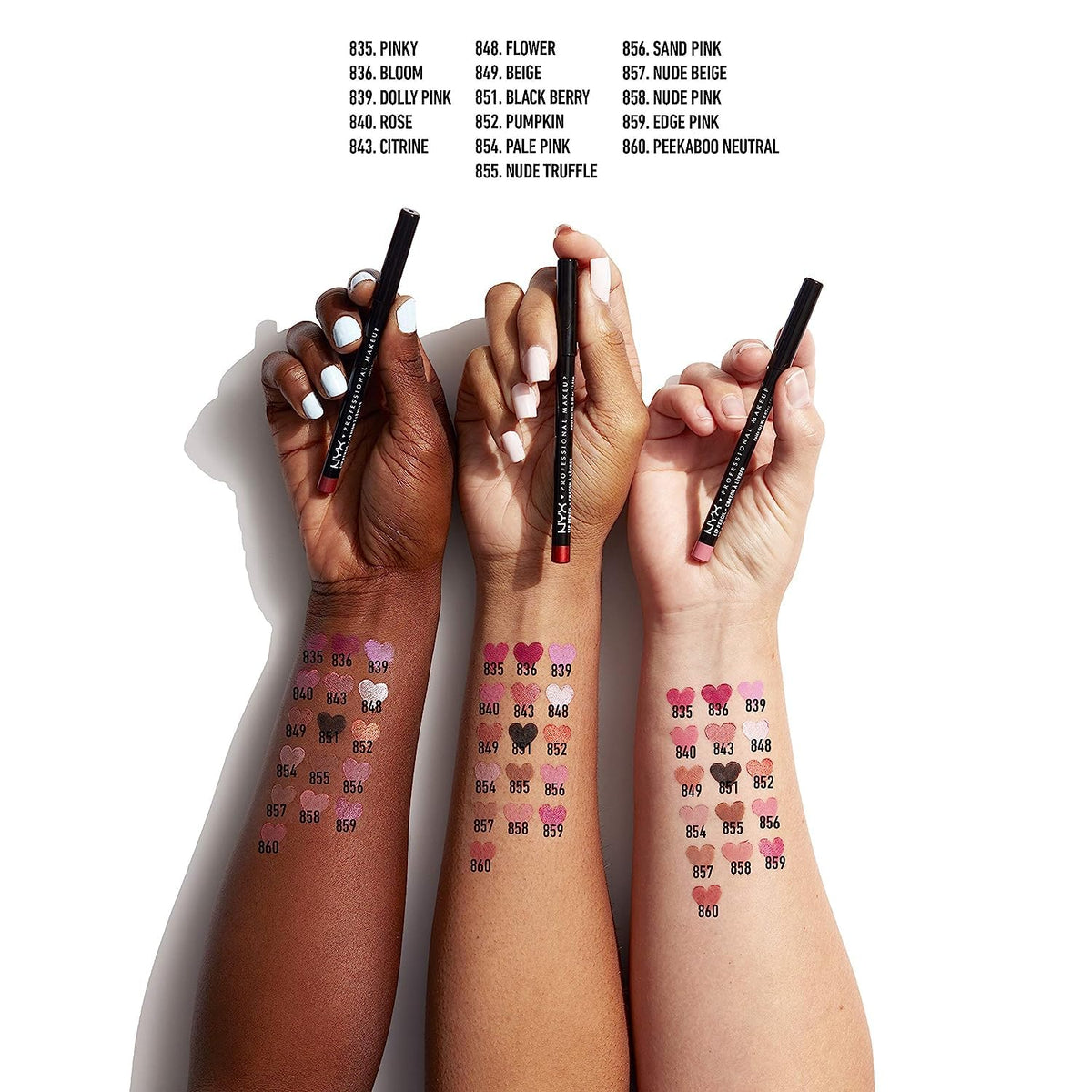 NYX PROFESSIONAL MAKEUP liners in a makeup bag highlighting portability